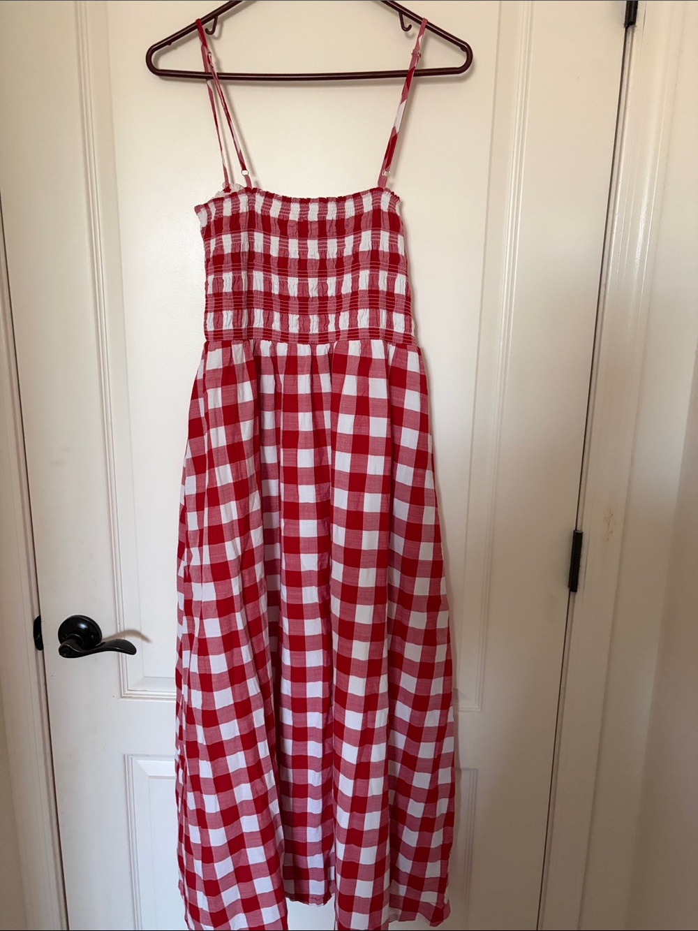 Loft Red and White Gingham Smocked Midi or Maxi Dress - Picture 4 of 4